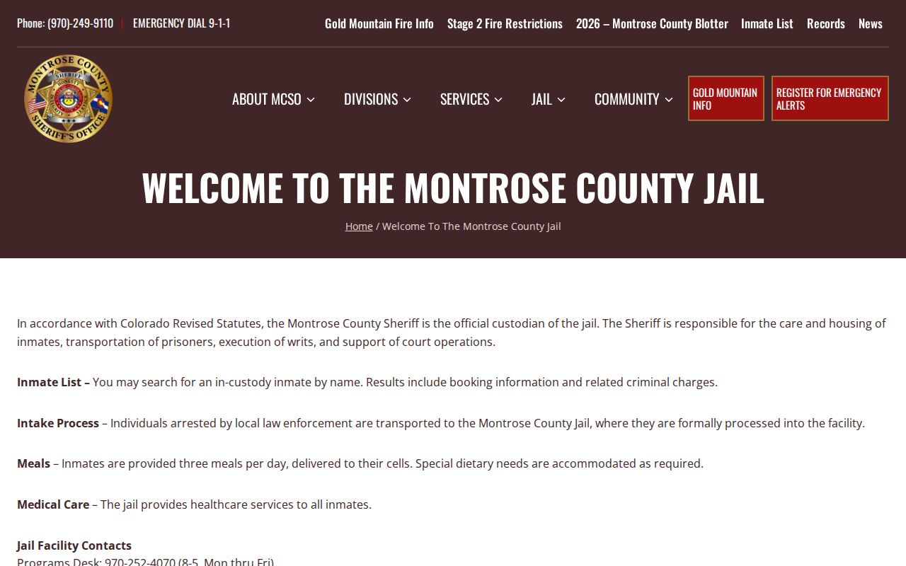 Montrose County Jail information used for Ouray County bookings