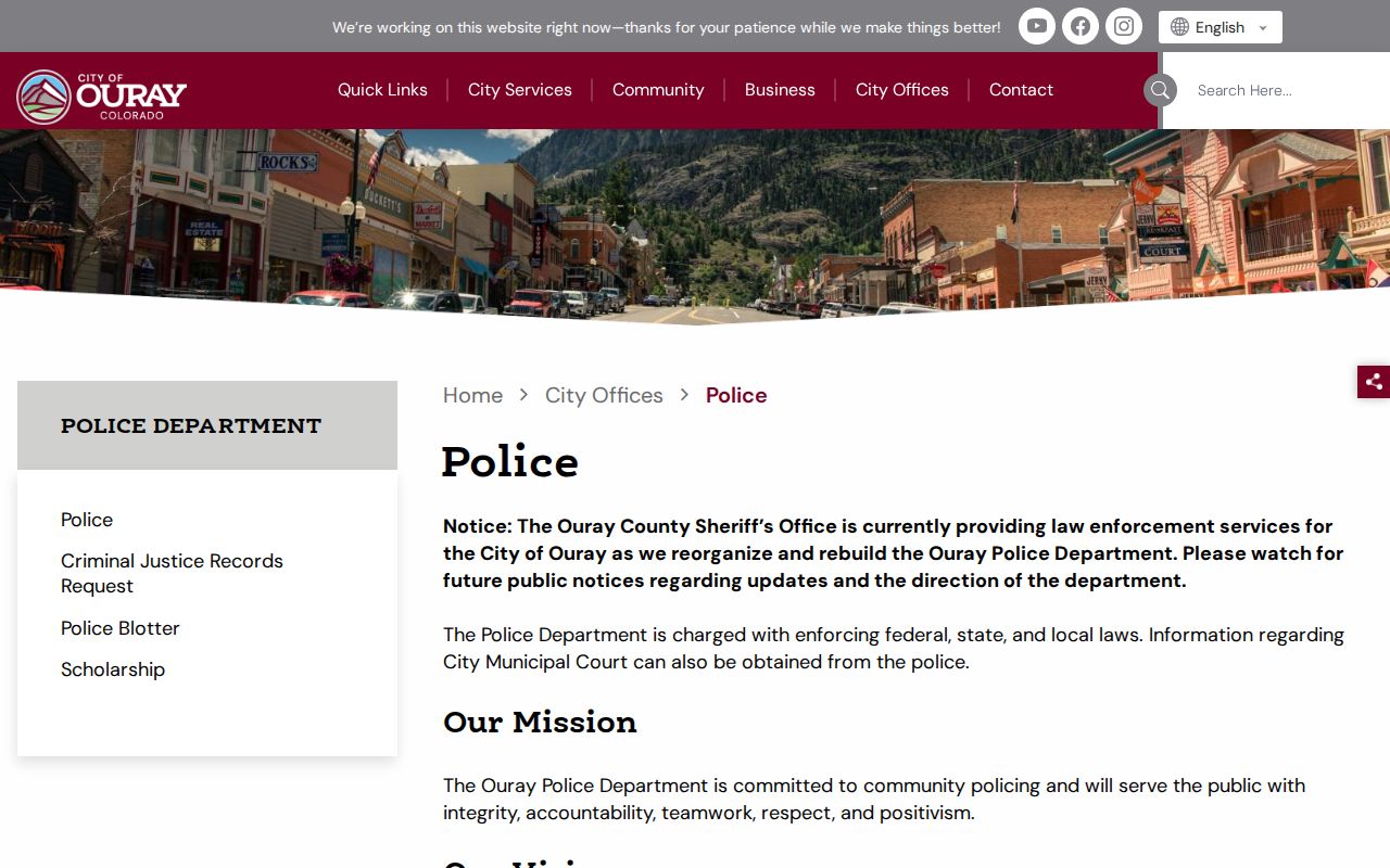 Ouray criminal records current police service notice