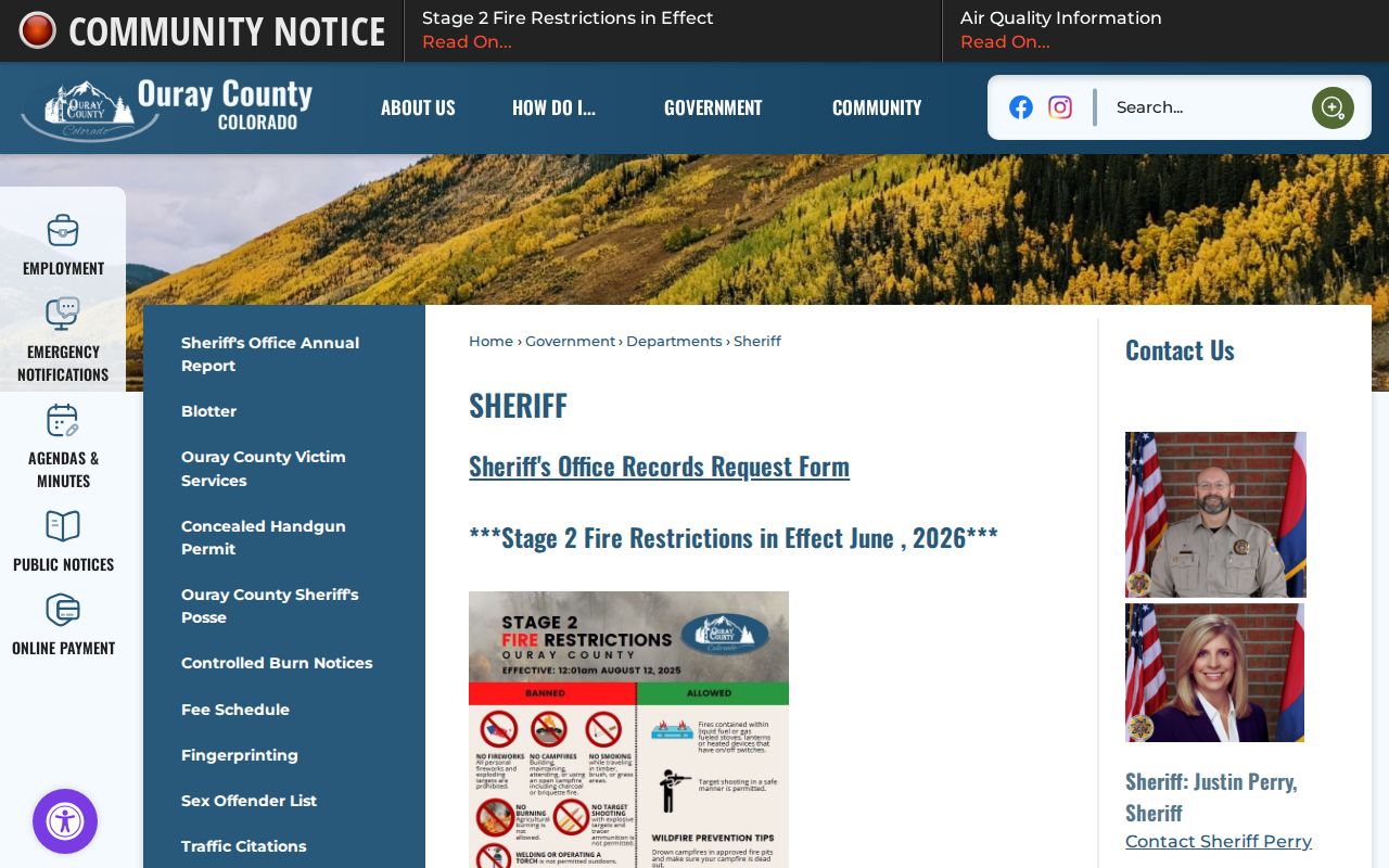 Ouray County Sheriff criminal records office source