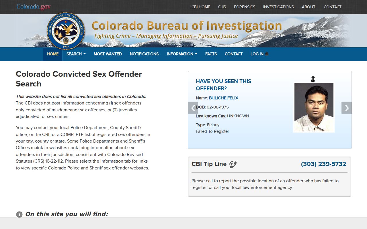 Official Colorado registry for an Ouray County sex offender lookup