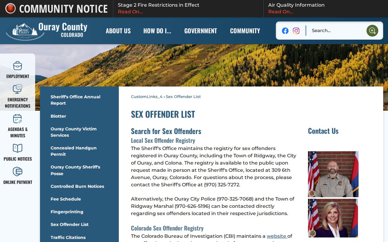 Ridgway criminal records county registry contact
