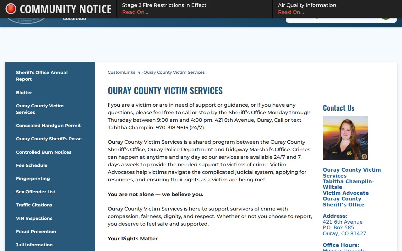 Ridgway criminal history shared victim services